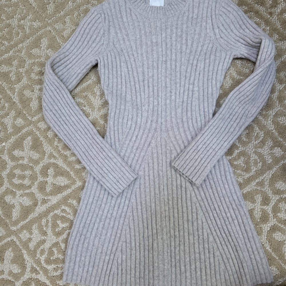 HM Fit And Flare Sweater Dress Oatmeal, Light Brown Mini, XS, New